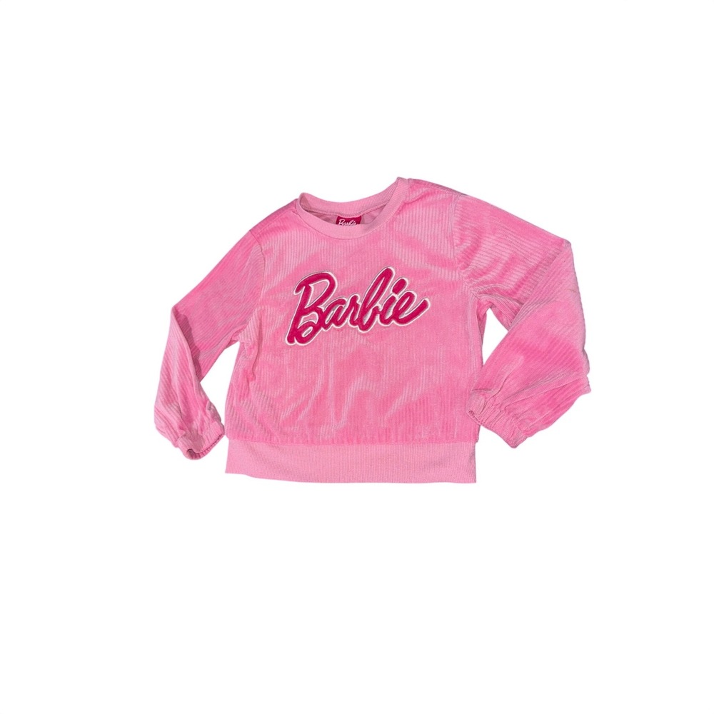 Barbie Girls Pink Ribbed Velour Sweatshirt Embroidered Logo Pullover Size 4‎